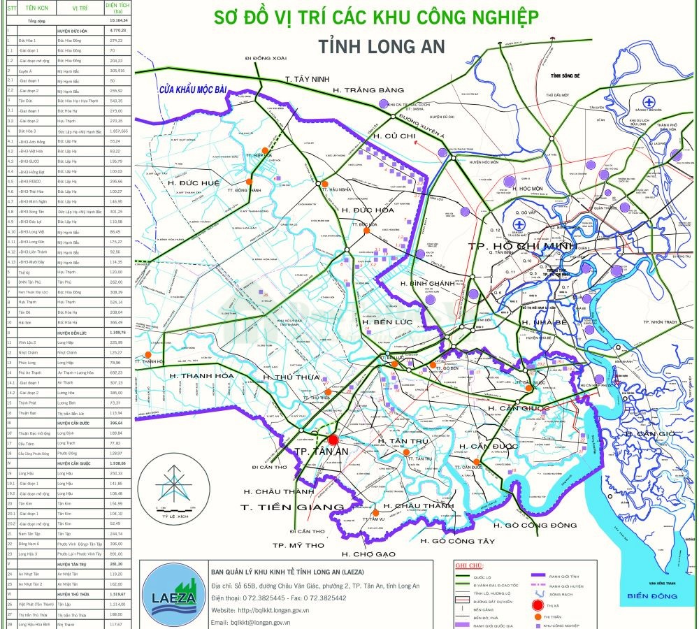 Sơ đồ vị trí các khu công nghiệp tỉnh Long An