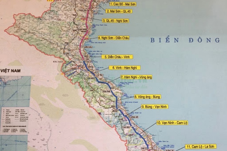 Bản đồ cao tốc Bắc - Nam qua Thanh Hóa - Hà Tĩnh