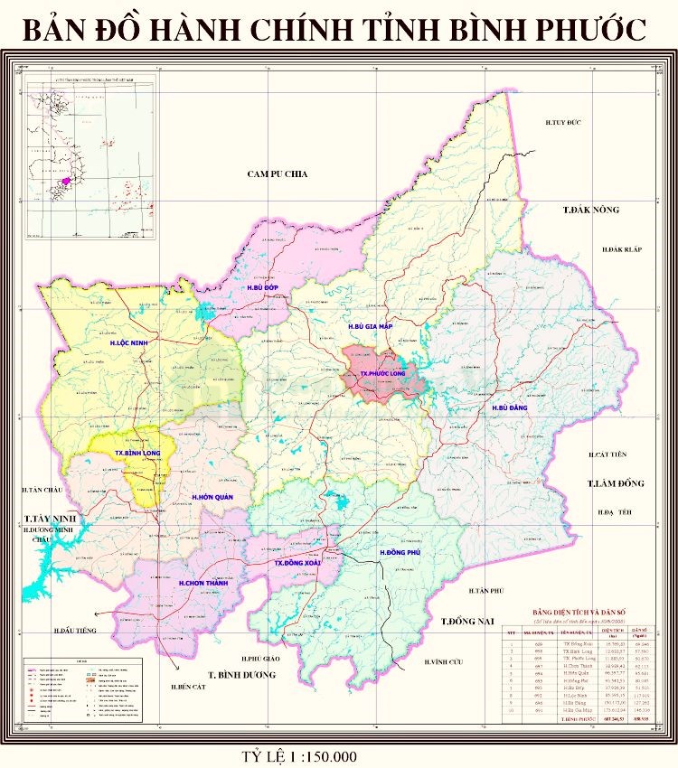 Bản đồ hành chính tỉnh Bình Phước 