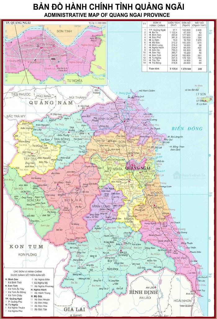Bản đồ hành chính tỉnh Quảng Ngãi 