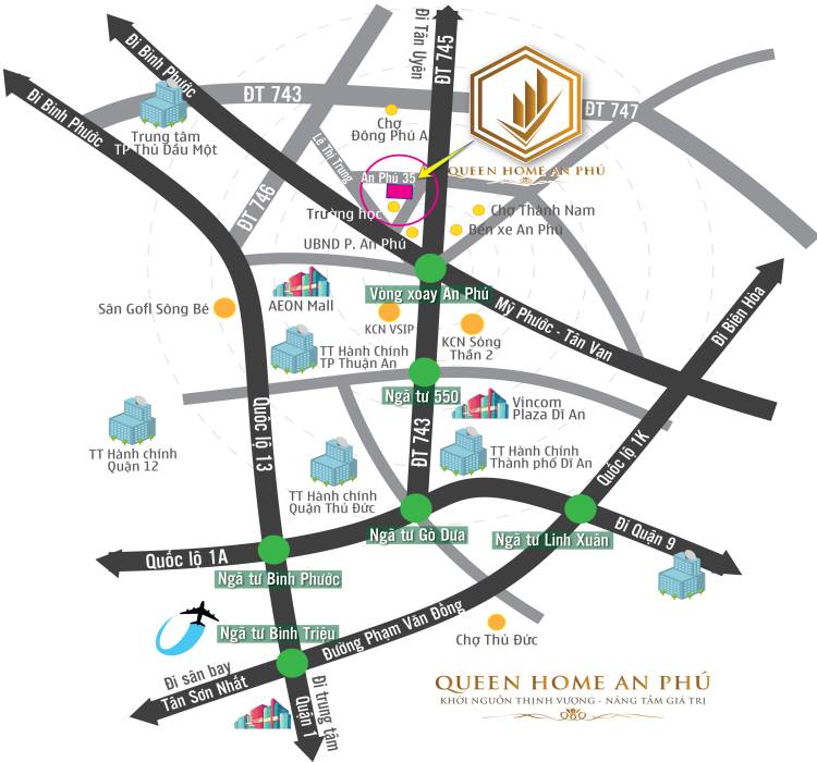 Vị trí dự án Queen Home An Phú Thuận An