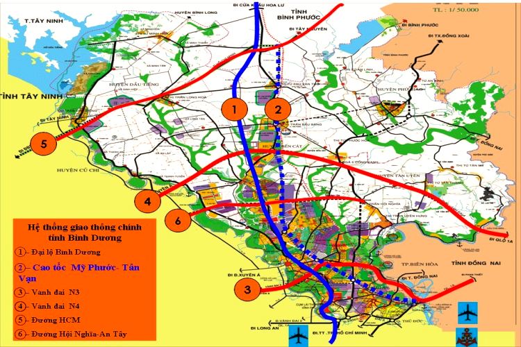 Đường Đại Lộ Bình Dương nối với tất cả tuyến đường chính của Tỉnh Bình Dương