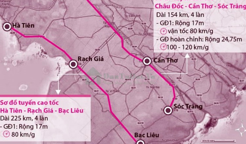 Bản đồ cao tốc Hà Tiên - Rạch Giá - Bạc Liêu