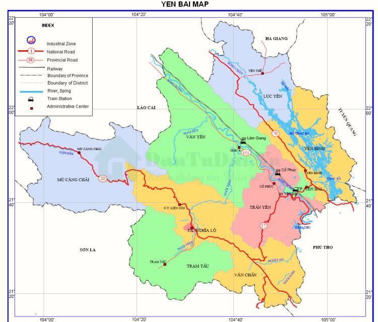 Bản đồ vị trí tiếp giáp của tỉnh Yên Bái