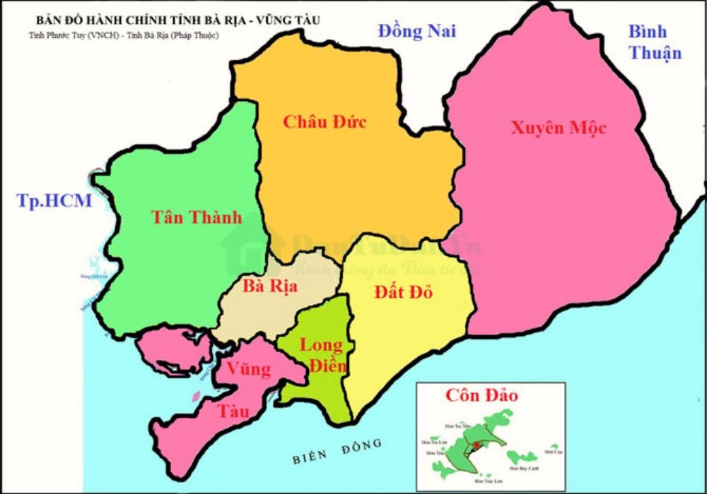 Bản đồ vị trí địa lý Bà Rịa - Vũng Tàu