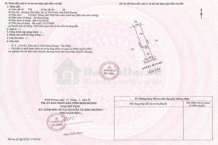 Sổ hồng dự án Tân Hiệp Central Bình Dương